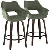 Mustang 26" Swivel Counter Stool in Walnut Glazed Wood & Green Fabric with Black Footrest (Set of 2)